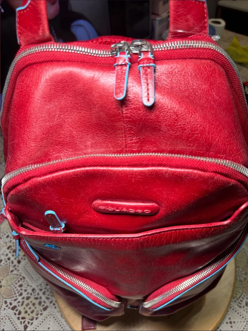 PIQUADRO Red burgundy Leather Stylish men stile Business excellent condition